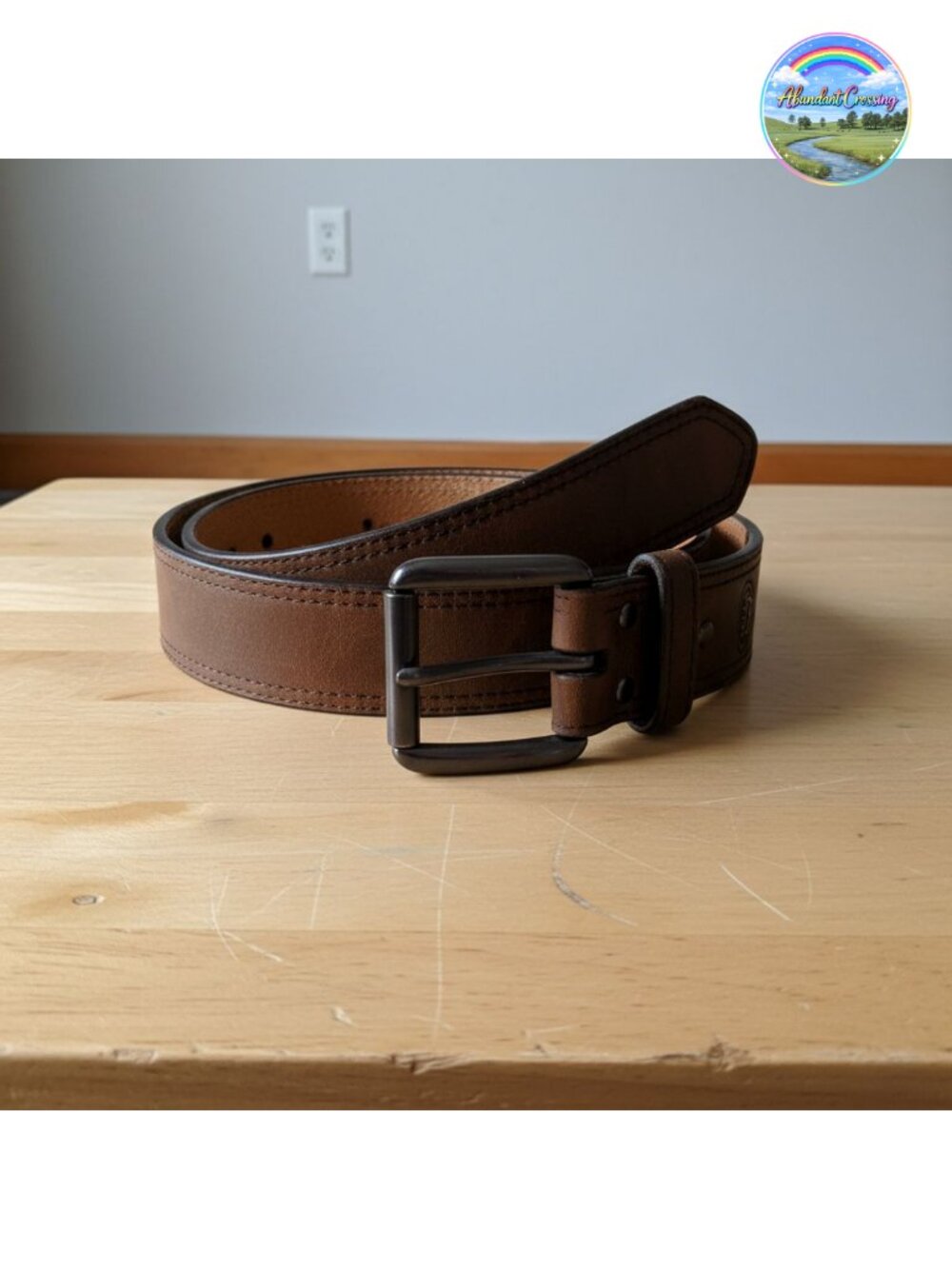 Genuine Leather Western Belt Double Row Stitching Roller Buckle